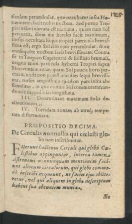Propositio Decima. De Circulis nonnullis qui coelesti globo non inscribuntur.