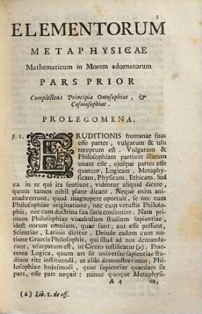 Elementorum metaphysicae in usum privatorum adolescentium mathematicum in morem adornatorum, 1