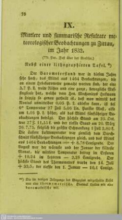 Mittlere und summarische Resultate meteorologischer Beobachtungen zu Zittau, im Jahr 1832