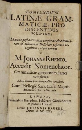 Compendium Latinae Grammaticae, Pro Discentibus Scriptum