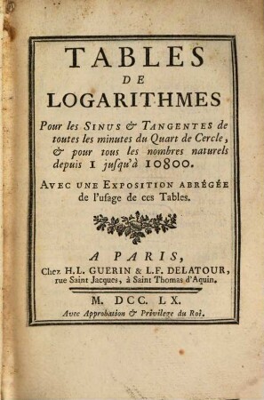 Tables de Logarithmes pour les Sinus