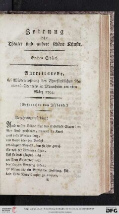 Zeitung fuer Theater und andere schoene Kuenste