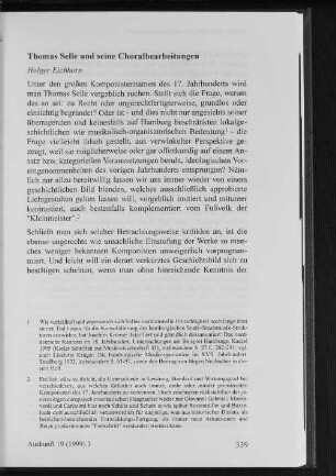 Thomas Selle und seine Choralbearbeitungen
