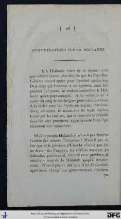 Considérations Sur La Hollande.