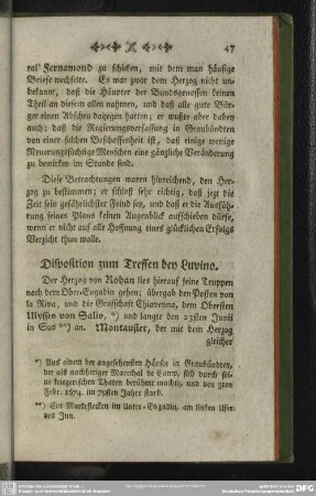 Disposition zum Treffen bey Luvino