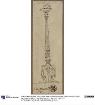 Ein Kandelaber für den Entwurf zu einem Luther-Denkmal in Form eines monumentalen Wanddenkmals mit zahlreichen, in vier Zonen angeordneten Figuren