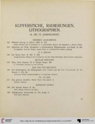 Kupferstiche, Radierungen, Lithographien (Nr. 382-464)
