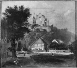 Dorfplatz in Loschwitz : Dorfplatz in Loschwitz. Öl auf Leinwand; 31 x 35,5 cm (um 1860; F. W. Leuteritz). Dresden: Stadtmuseum Dresden