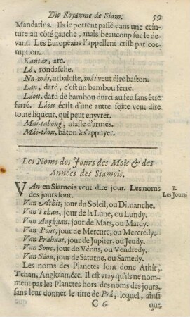 Les noms des jours des mois & des années des Siamois