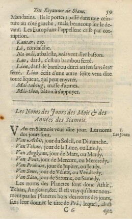 Les noms des jours des mois & des années des Siamois