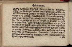 Erinnerung. Nachfolgende Fünf Lob-Gedichte ...
