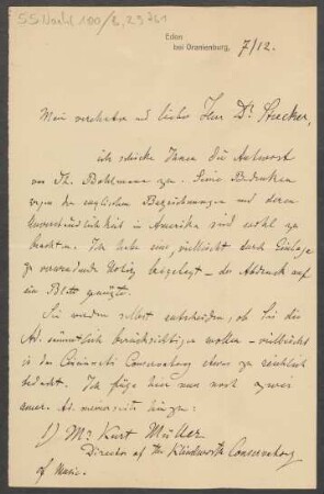 Brief an Ludwig Strecker  und B. Schott's Söhne : 07.12.1905