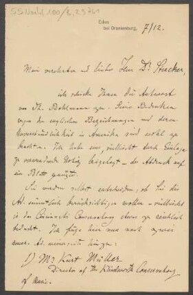 Brief an Ludwig Strecker <senior> und B. Schott's Söhne : 07.12.1905