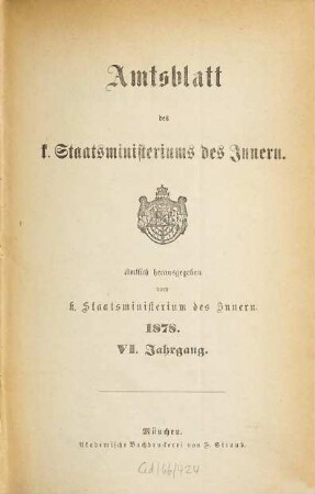 Amtsblatt des Königlichen Staatsministeriums des Innern. 6. 1878
