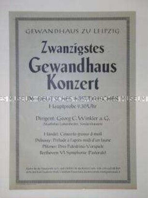 Maueranschlag zur Ankündigung eines Konzertes mit dem Gewandhausorchester Leipzig