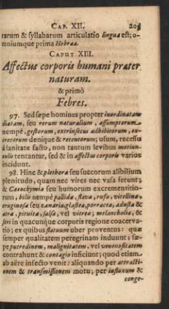 Caput XIII. Affectus Corporis humani praeter naturam. & primo Febres