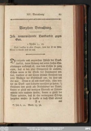 Vierzehnte Betrachtung. Jesu immerwährende Dankbarkeit gegen Gott.