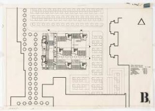 Wohn-Werksiedlung Märkisches Viertel, Berlin-Reinickendorf Gerätehof der Stadtreinigung: Lageplan mit Gerätehof und Wohnwerksiedlung, Blattnummer B1, 1:500