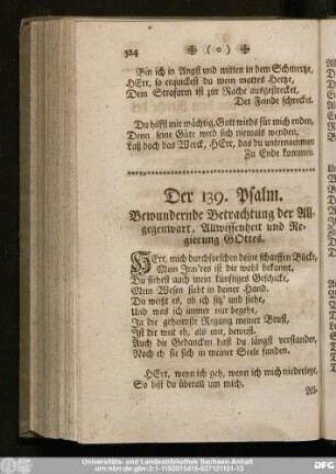 Der 139. Psalm. Bewundernde Betrachtung der Allgegenwart, Allwissenheit und Regierung Gottes.