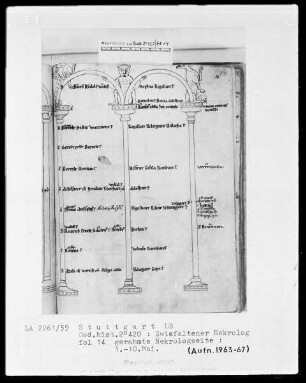 Necrologium Zwiefaltense — Mischwesen, Hund und Drache, Folio 14recto