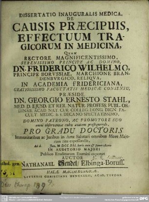 Dissertatio Inauguralis Medica, De Causis Praecipuis, Effectuum Tragicorum In Medicina