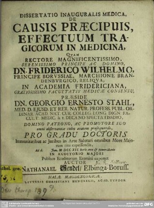 Dissertatio Inauguralis Medica, De Causis Praecipuis, Effectuum Tragicorum In Medicina