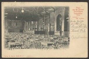 Ansichtskarte „Berliner Bock-Brauerei“, Saal mit Büste, Tempelhofer Berg