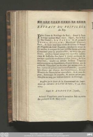 Extrait Du Privilege du Roy.