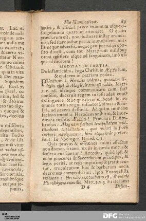 Meditatio Tertia. De infanticidio, fuga Christi in Ægyptum, & ejusdem in patriam reditu.