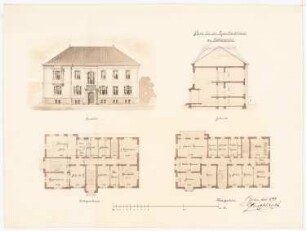 Kreishaus, Neutomischel: Grundriss EG, 1.OG, Aufriss, Schnitt