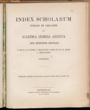 1890_WS: Index scholarum publice et privatim in Academia Georgia Augusta ... habendarum