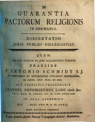 De guarantia pactorum religionis in Germania : Diss. iuris publ. eccl.