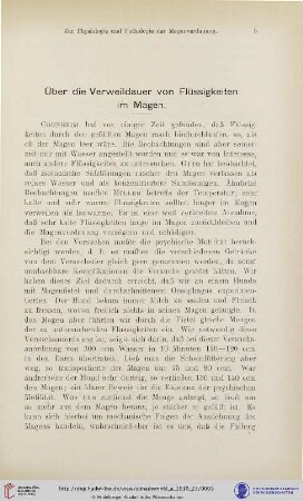 Über die Verweildauer von Flüssigkeiten im Magen