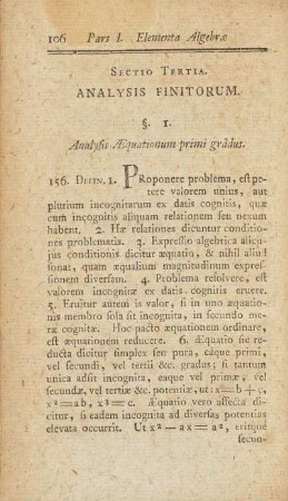 §. 1. Analysis Æquationum primis gradus