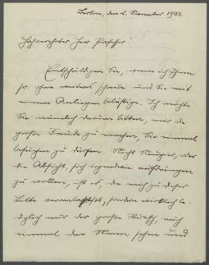Brief von Hans Sauerbruch an Georg Kolbe