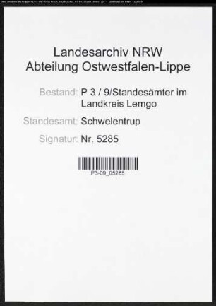 Sterberegister Standesamt Schwelentrup
