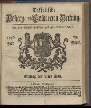 23. Stueck, Montag den 31ten May 1756