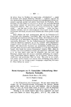 Bemerkungen zu O. Karstädts Abhandlung über Herbarts Ästhetik : (Schluß)