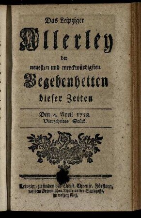 Den 4. April 1758. Vierzehntes Stück.