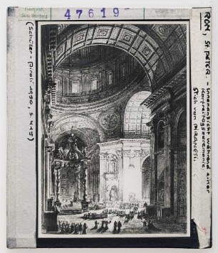 Rom, St. Peter: Innenansicht während einer Karfreitagszeremonie. Stich von Piranesi
