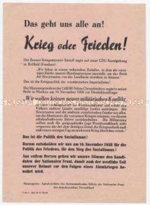 Flugblatt der Nationalen Front Schleiz zur Wahl ihrer Kandidaten bei der Volkskammerwahl