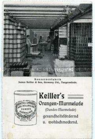 Werbung der Tangermünder Konservenfabrik James Keiller & Son