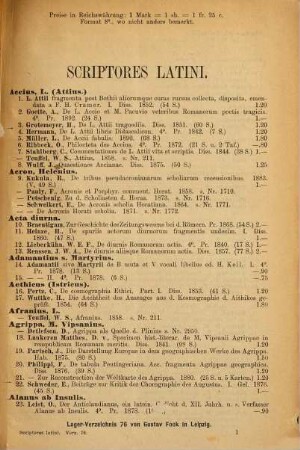 Lager-Verzeichnis ..., 76. Scriptores latini, Catalogus dissertationum philolog.-classicarum ; particula II.
