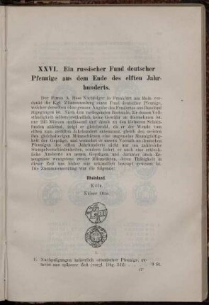 XXVI. Ein russischer Fund deutscher Pfennige aus dem Ende des elften Jahrhunderts