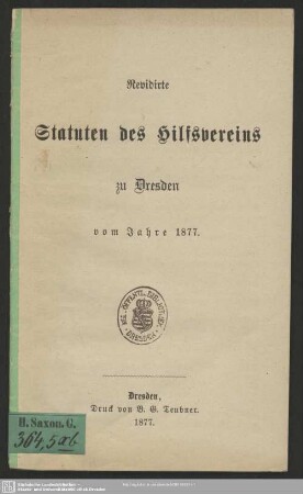 Revidirte Statuten des Hilfsvereins zu Dresden vom Jahre 1877