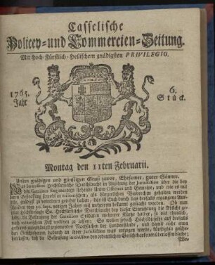 6. Stueck, Montag den 11ten Februarii 1765
