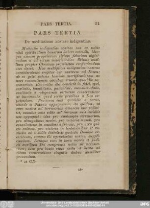 Pars Tertia. De meditatione nostrae indigentiae.