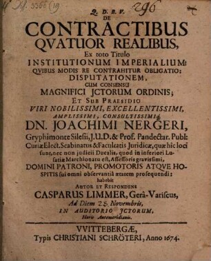 Disp. ... de contractibus quatuor realibus