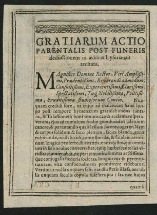 Gratiarum Actio Parenatlis Post Funeris ...
