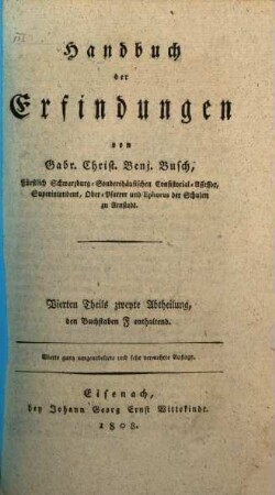 Handbuch der Erfindungen, 4,2. Vierten Theils zweyte Abtheilung, den Buchstaben F enthaltend